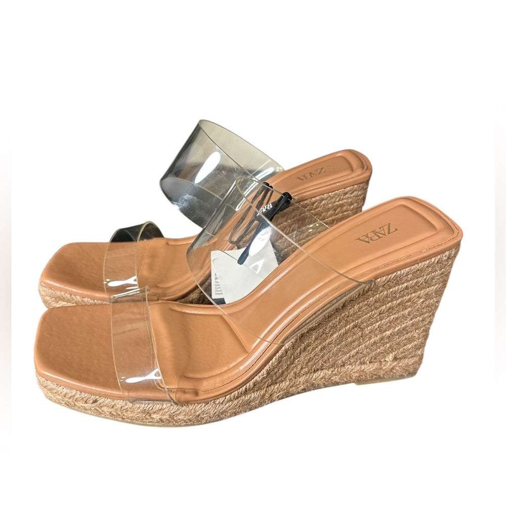 NWT Zara Vinyl strapped Espadrille Wedge Sandal